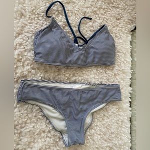 Blue and white stripe bikini with tie back